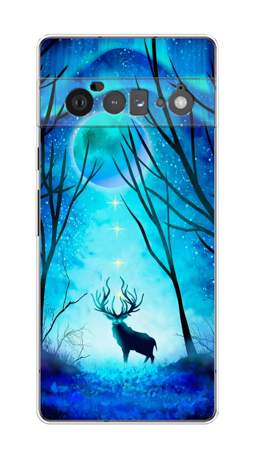 

Чехол на Google Pixel 6 Pro "Олень северное сияние", Синий;черный;голубой, 270950-1