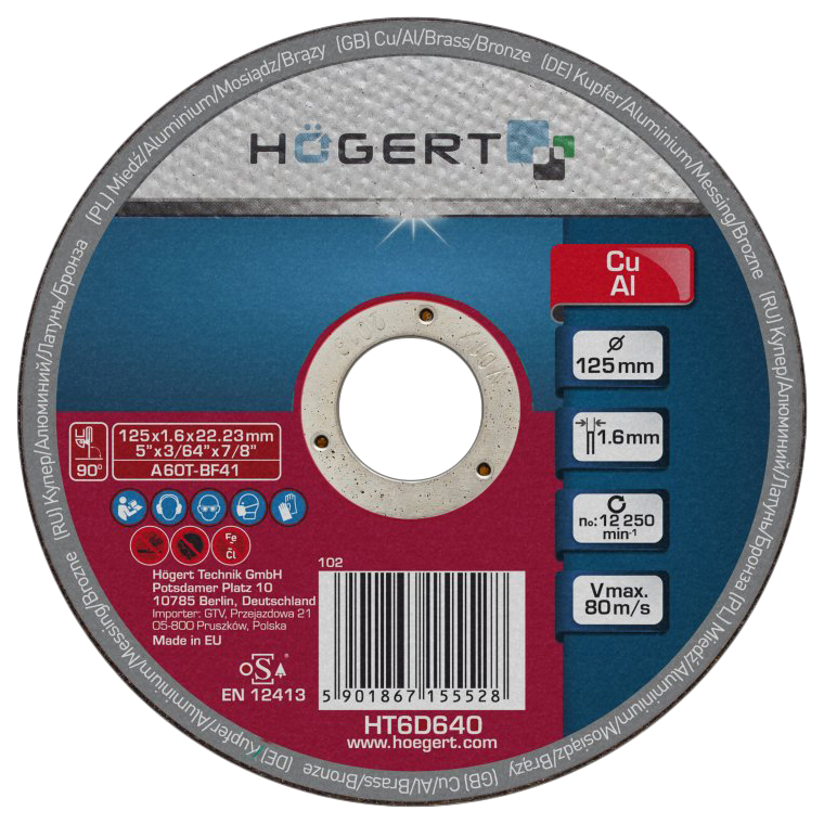 фото Hoegert technik диск отрезной по цветному металлу 125x1,6x22,23 мм ht6d640
