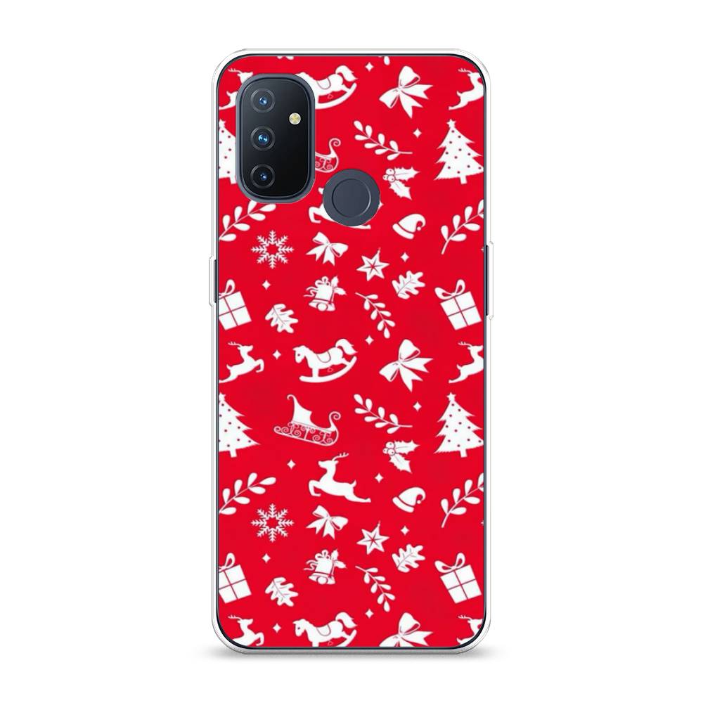 

Чехол на OnePlus Nord N100 "Красный новогодний фон", Красный;белый, 152450-5