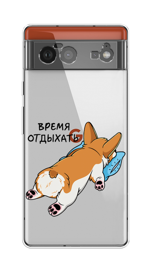 

Чехол на Google Pixel 6 "Корги отдыхает", Черный;коричневый;голубой, 270850-1