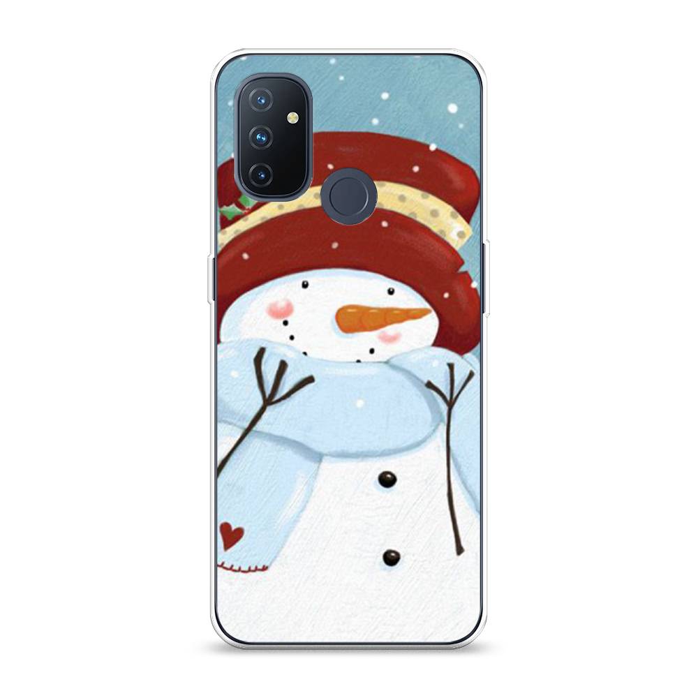 

Чехол на OnePlus Nord N100 "Застенчивый снеговик", Голубой;белый;красный, 152450-5