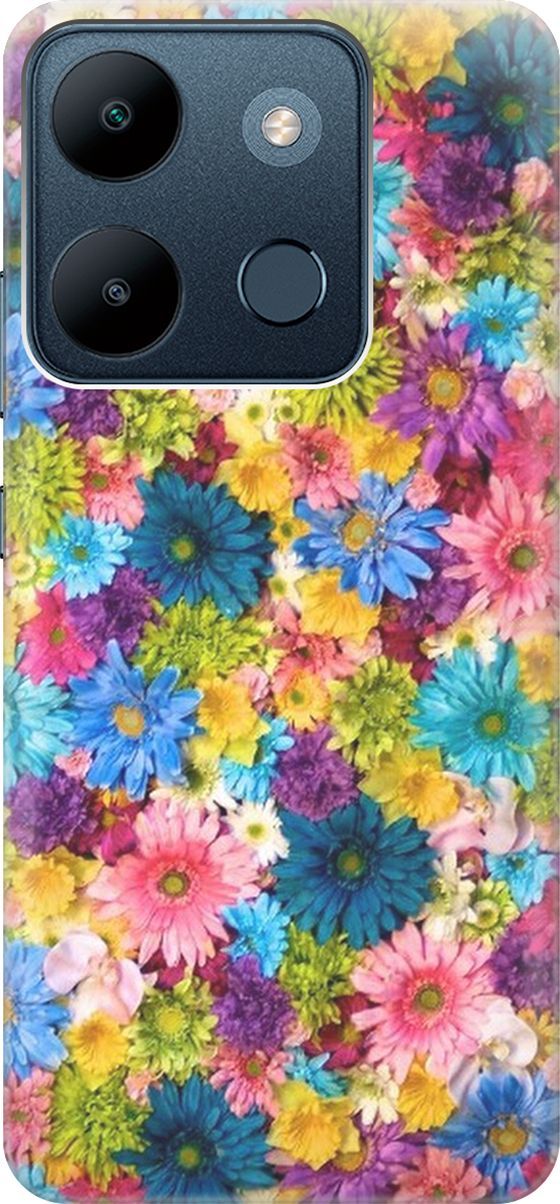 

Чехол на Infinix Smart 7/Tecno Spark Go 2023/Pop 7 Pro "Поле разноцветных цветов", Голубой;желтый, 158840