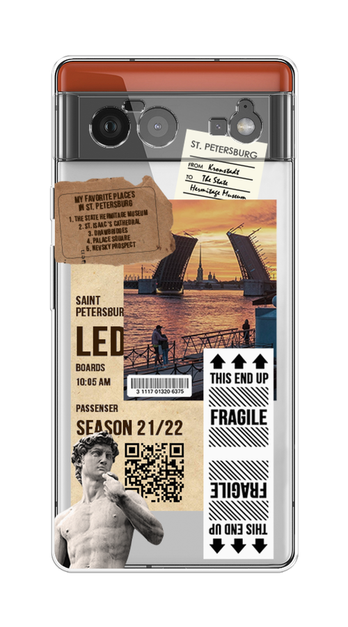 

Чехол на Google Pixel 6 "Санкт-Петербург коллаж", Коричневый;бежевый;белый, 270850-6