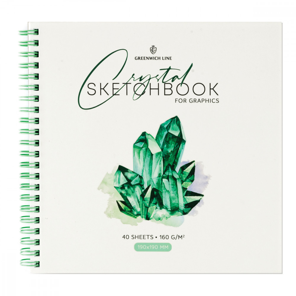 Скетчбук для графики и эскизов 40л., 190*190 Greenwich Line Crystal. Emerald Stone, на гре