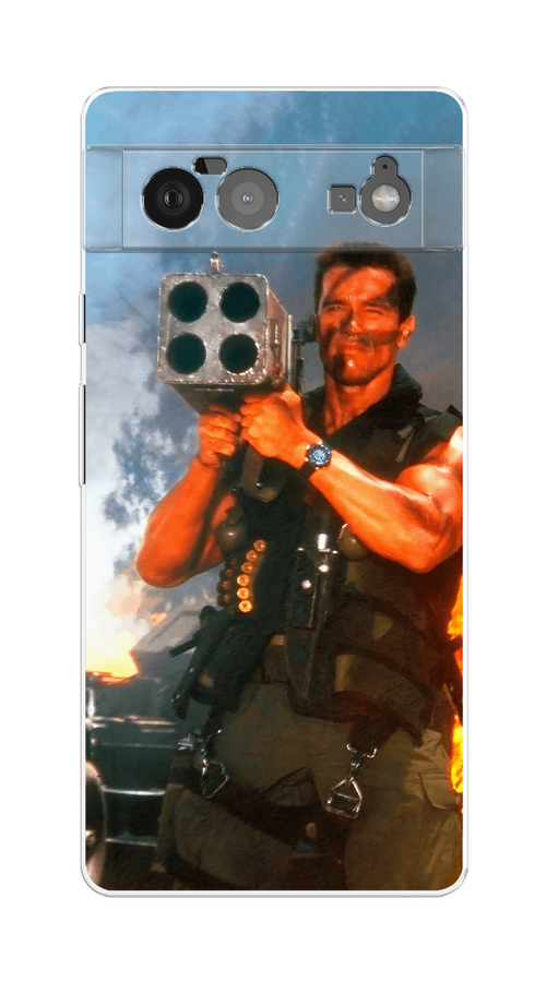 

Чехол на Google Pixel 6 "Арнольд Шварцнеггер с базукой", Голубой;коричневый, 270850-6
