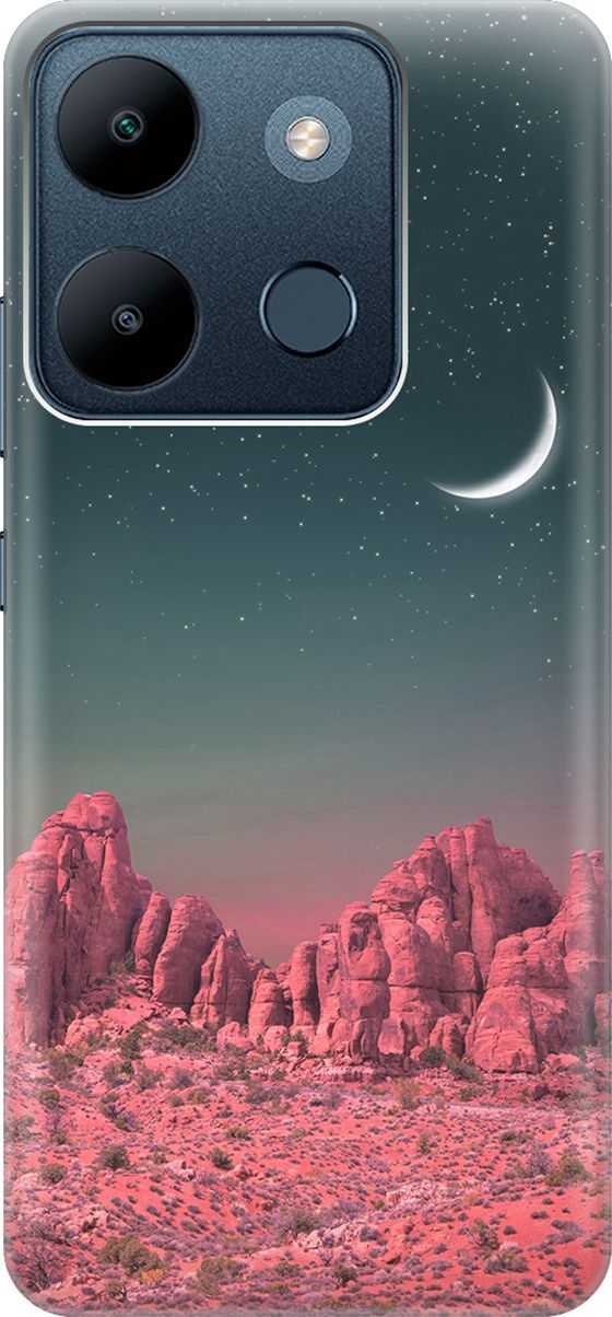 

Чехол на Infinix Smart 7/Tecno Spark Go 2023/Pop 7 Pro "Месяц над розовыми горами", Розовый;черный, 158842