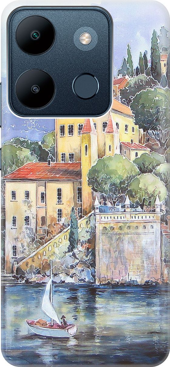 

Чехол на Infinix Smart 7/Tecno Spark Go 2023/Pop 7/Pop 7 Pro "Город у моря", Голубой;желтый, 158838