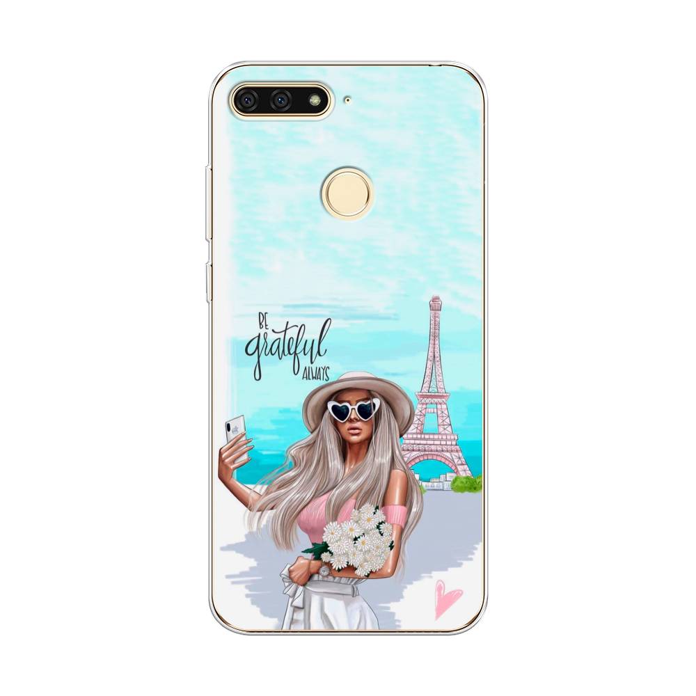 

Чехол на Honor 7C "Селфи Париж", Голубой;бежевый, 64550-6