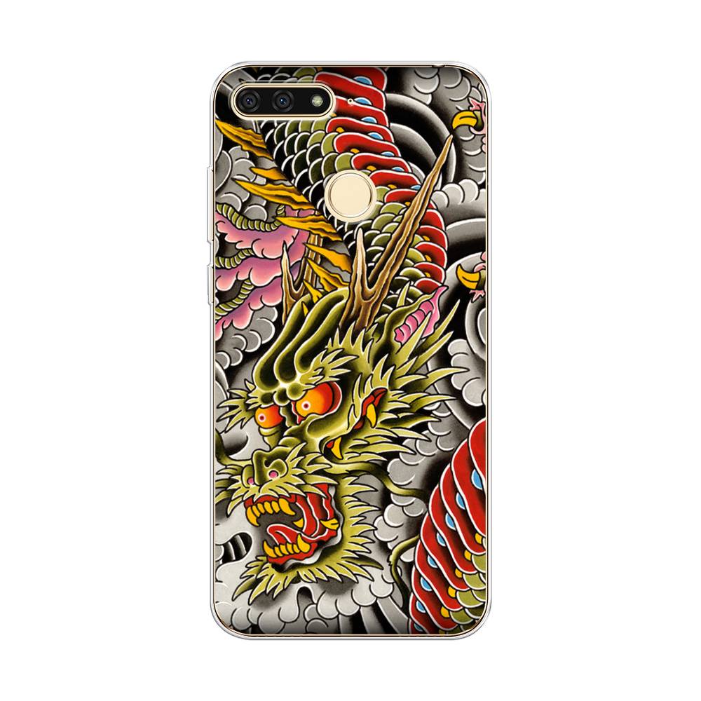 

Чехол на Honor 7C "Японский дракон", Желтый;розовый;красный, 64550-4