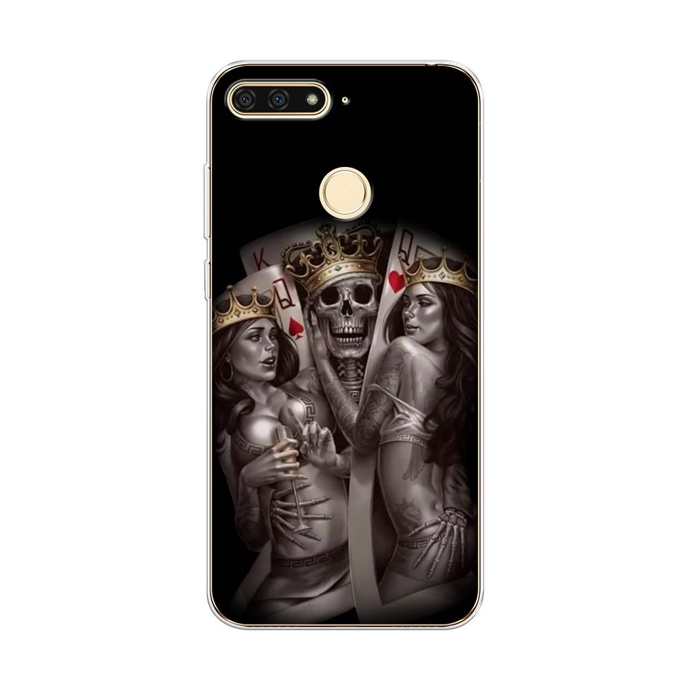 

Чехол на Honor 7C "Карты король и королевы", Серый;желтый, 64550-6