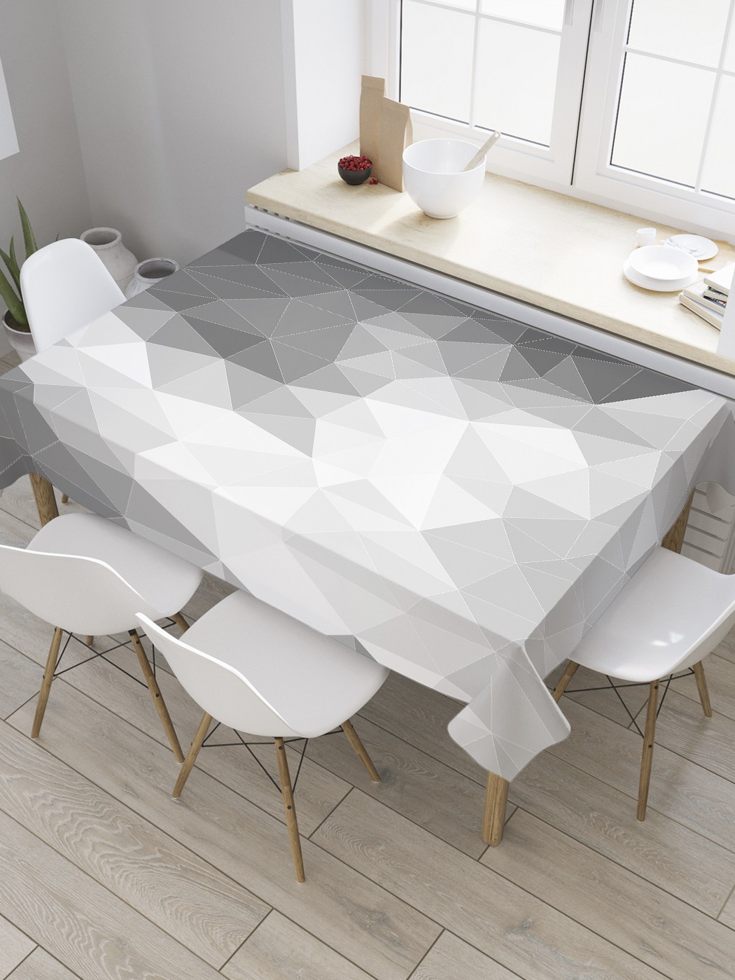 

Скатерть прямоугольная JoyArty "Призма моно" из сатена, 180x145 см, Серый, Призма моно