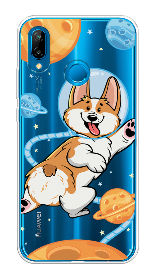 

Чехол на Huawei P20 Lite "Корги-космонавт", Голубой;бежевый;белый, 64450-1