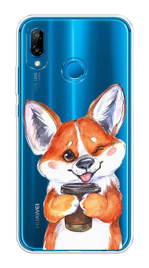 

Чехол на Huawei P20 Lite "Корги с кофе", Оранжевый;белый, 64450-4