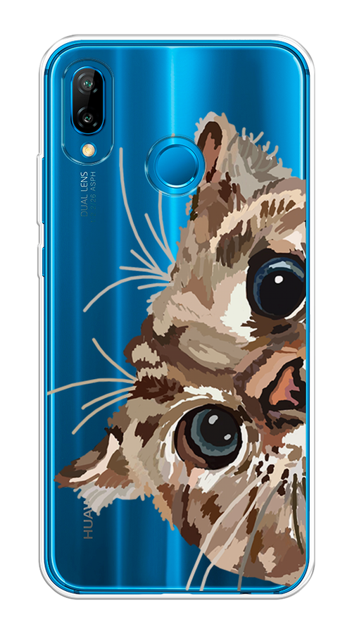 

Чехол на Huawei P20 Lite "Любопытный кот", Коричневый;синий;черный, 64450-1