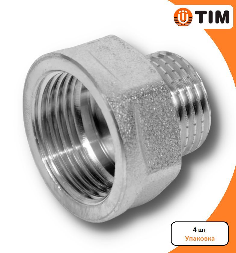 Переходник TIM SFM043N-4 1" ВР х 3/4" НР, (4 шт) никелированный внутренняя-наружная резьба