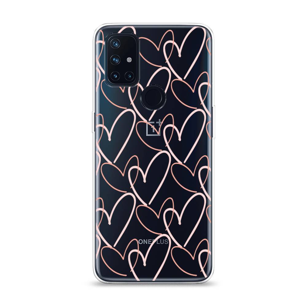 

Чехол на OnePlus Nord N10 "Узор из сердечек", Розовый;бежевый, 152350-6