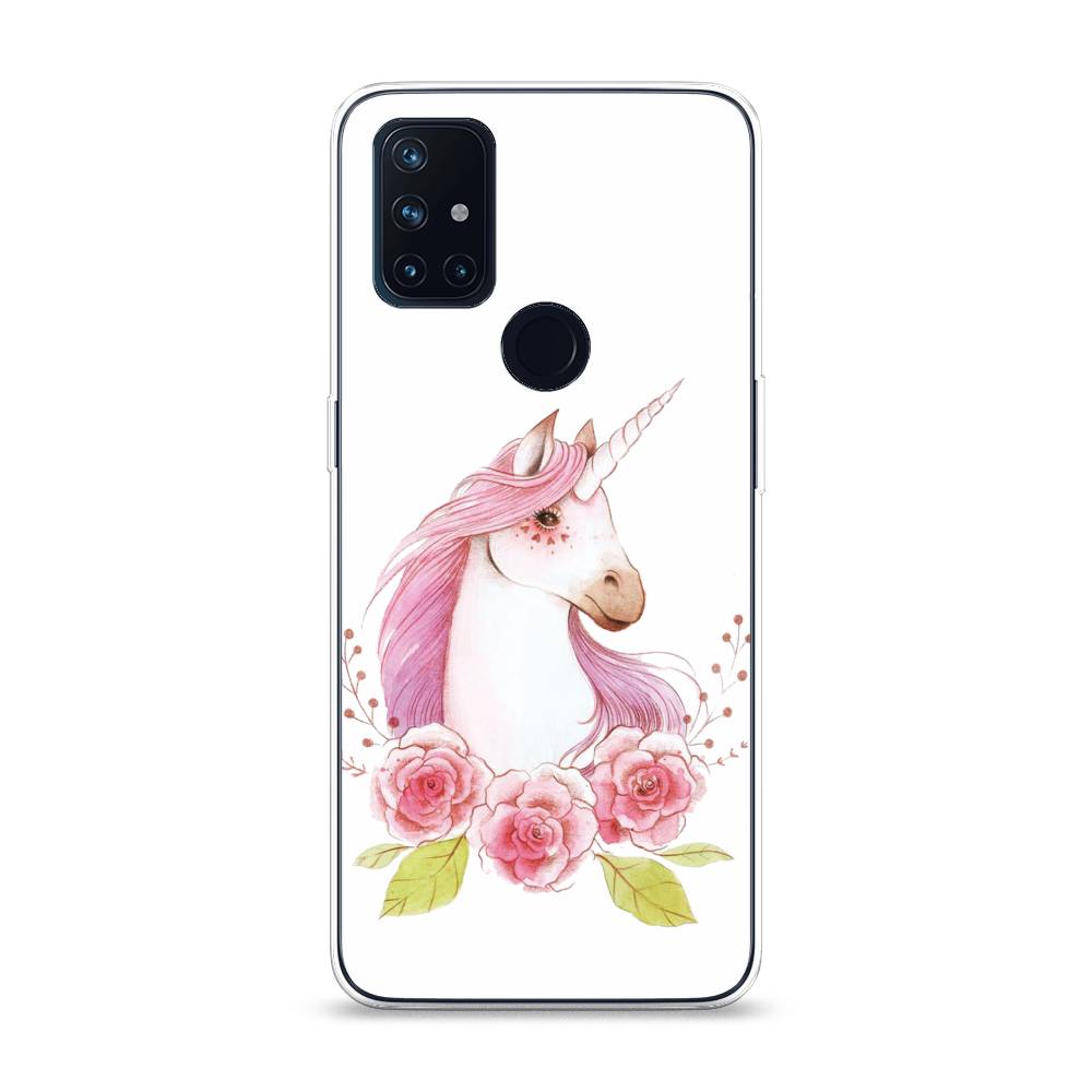 

Чехол на OnePlus Nord N10 "Единорог цветы", Белый;розовый;серый, 152350-1