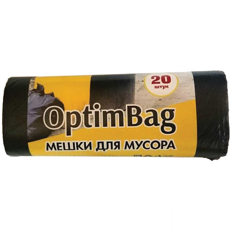 Пакеты для мусора 30л КБ OptimBag (48x55см 8мкм черные) ПНД 20шт в рулоне (2777) 50 уп
