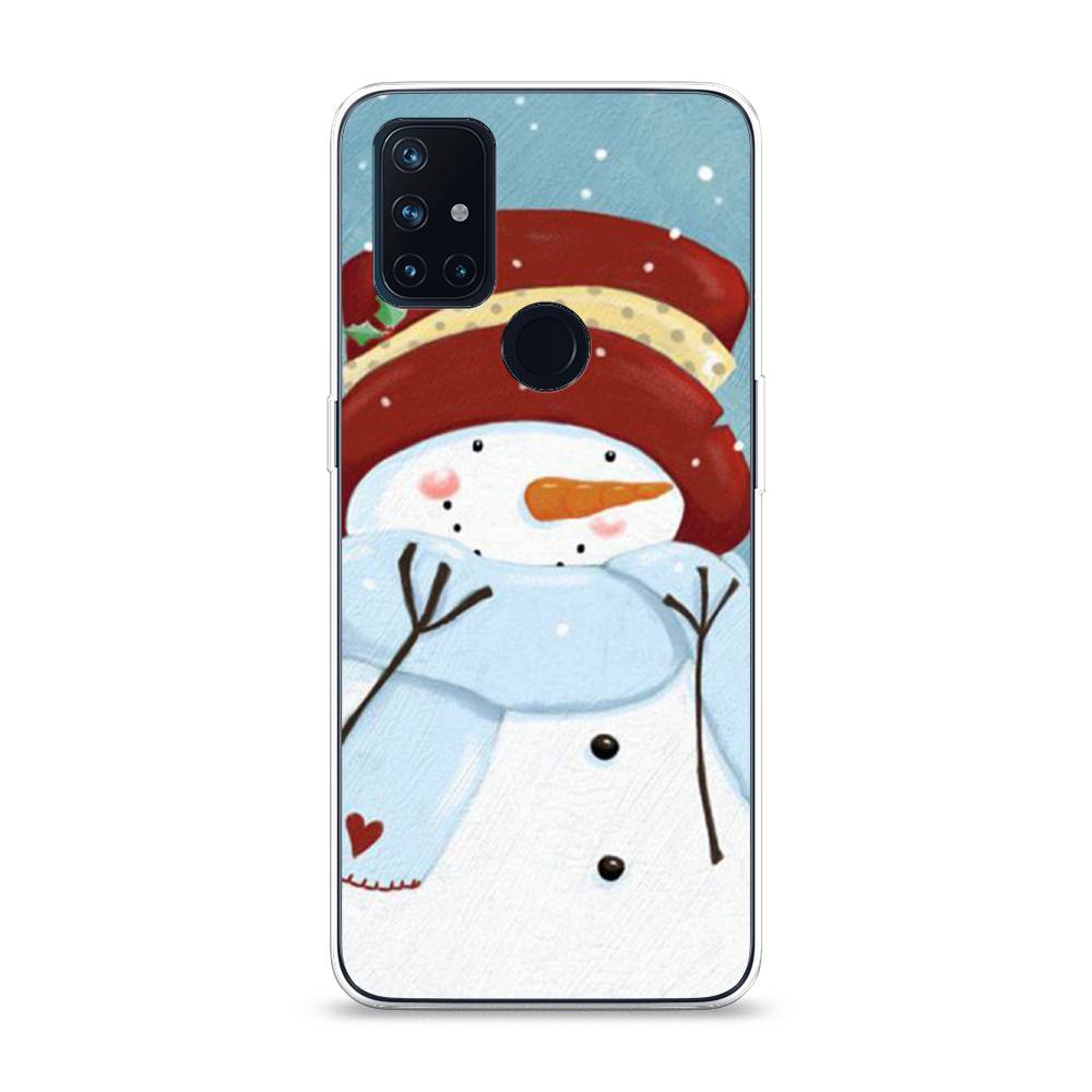 

Чехол на OnePlus Nord N10 "Застенчивый снеговик", Голубой;белый;красный, 152350-5