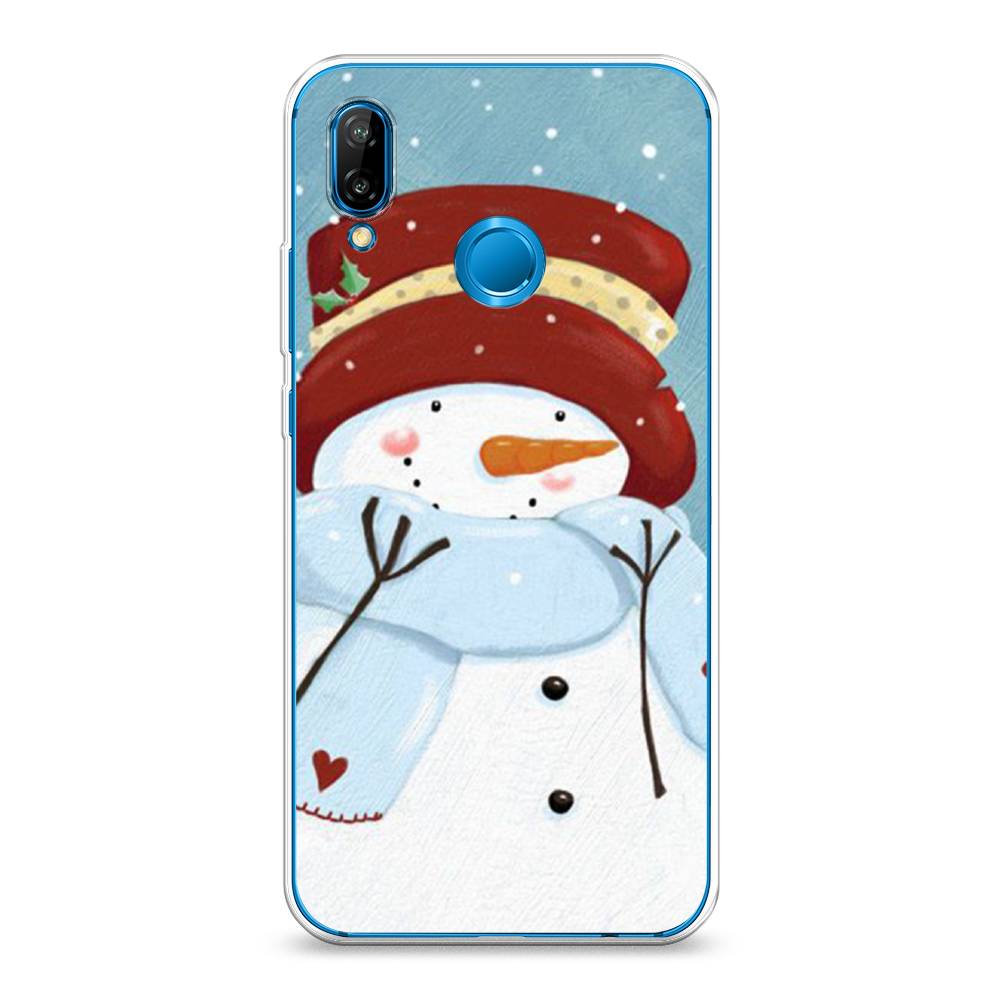 

Чехол на Huawei P20 Lite "Застенчивый снеговик", Голубой;белый;красный, 64450-5