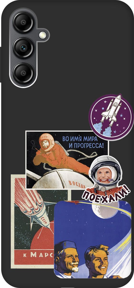 

Чехол на Samsung Galaxy A14 с 3D принтом "Yuri Gagarin Stickers" черный, Черный;белый, 158812
