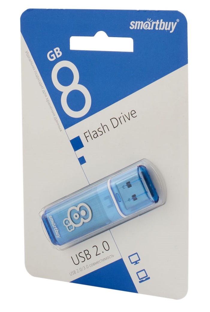 Карта памяти SmartBuy USB 8Гб USB накопитель 8 GB Smart Buy Glossy Series Blue (2014815)