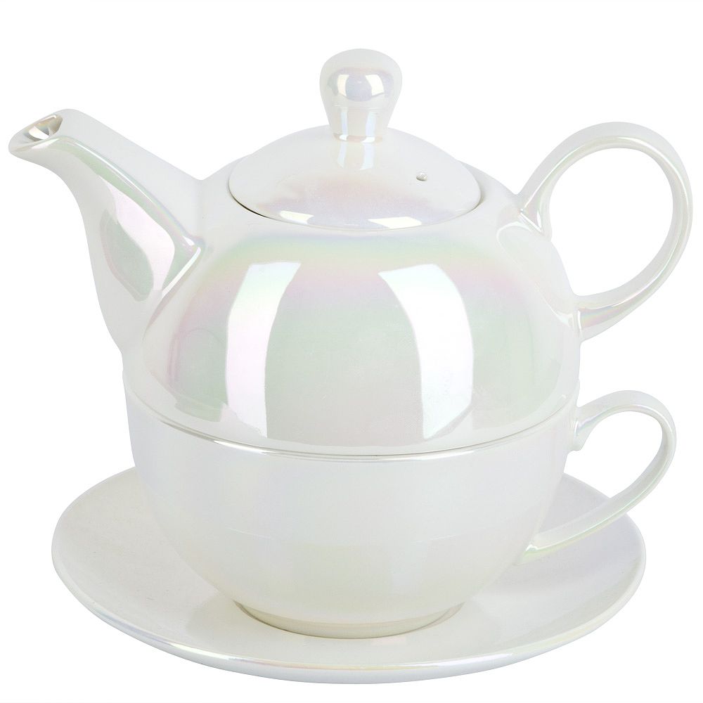 Чайный набор 3 предмета Nouvelle Pearl чайник 400 мл, чашка 300 мл, блюдце, фарфор