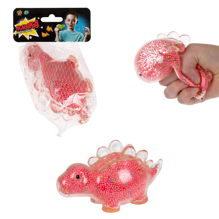 игрушка-антистресс 1toy Жмяка стегозавр с пенопласт шарик, 11х5 см, красный