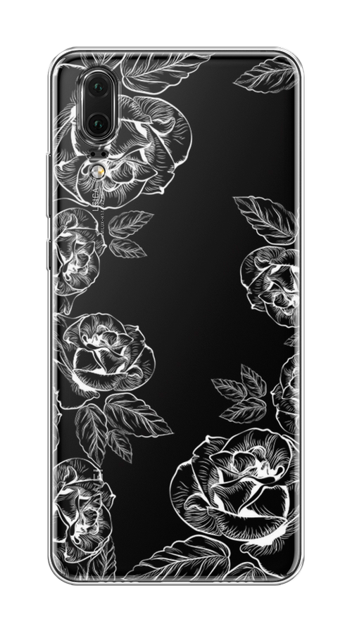 

Чехол на Huawei P20 "Розы графика", Черный;серый, 64350-2