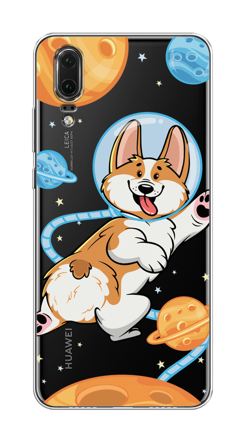 

Чехол на Huawei P20 "Корги-космонавт", Голубой;бежевый;белый, 64350-1