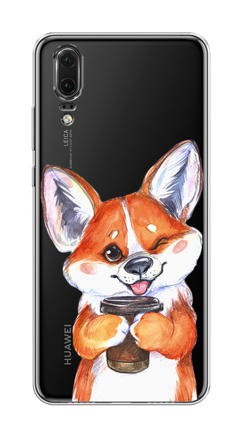 

Чехол на Huawei P20 "Корги с кофе", Оранжевый;белый, 64350-4