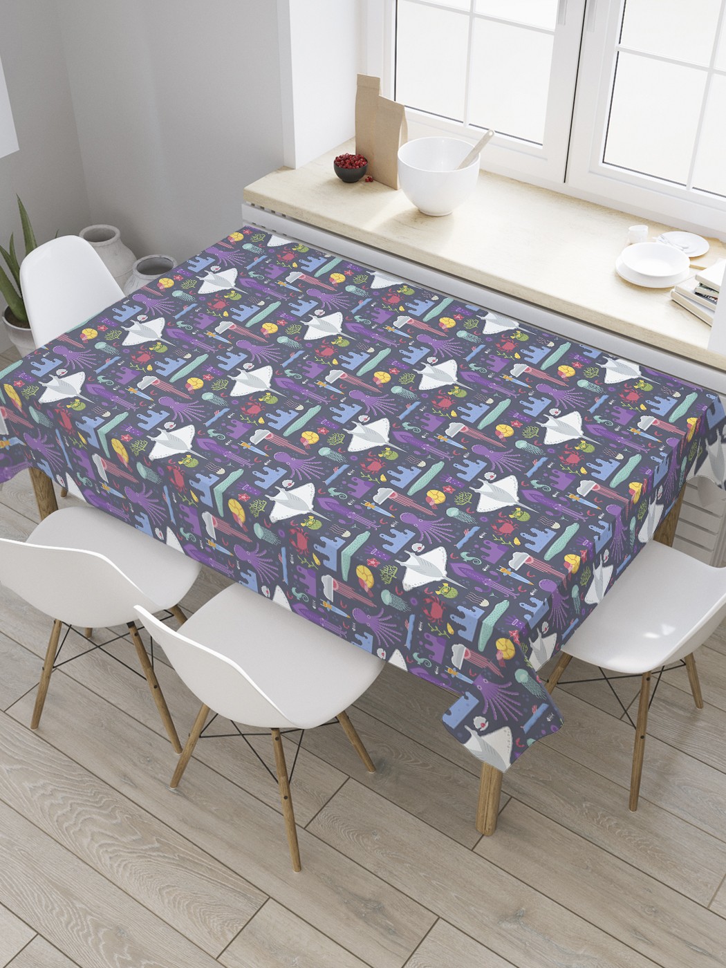 

Скатерть прямоугольная JoyArty "Скаты и осьминоги" из сатена, 180x145 см, Фиолетовый, Скаты и осьминоги