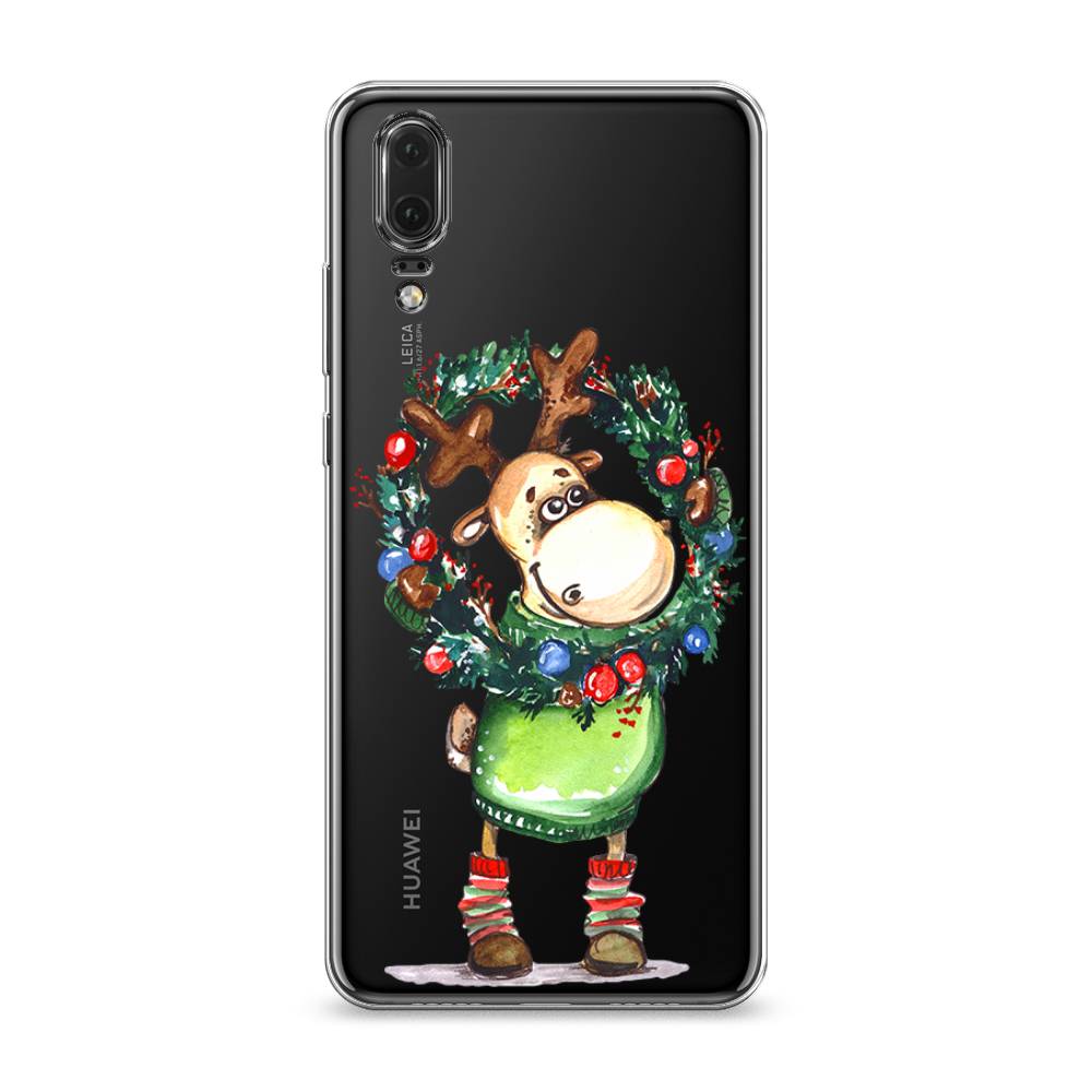 

Чехол на Huawei P20 "Олень с новогодним венком", 64350-4