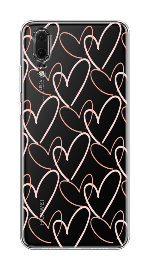 

Чехол на Huawei P20 "Узор из сердечек", Розовый;бежевый, 64350-6