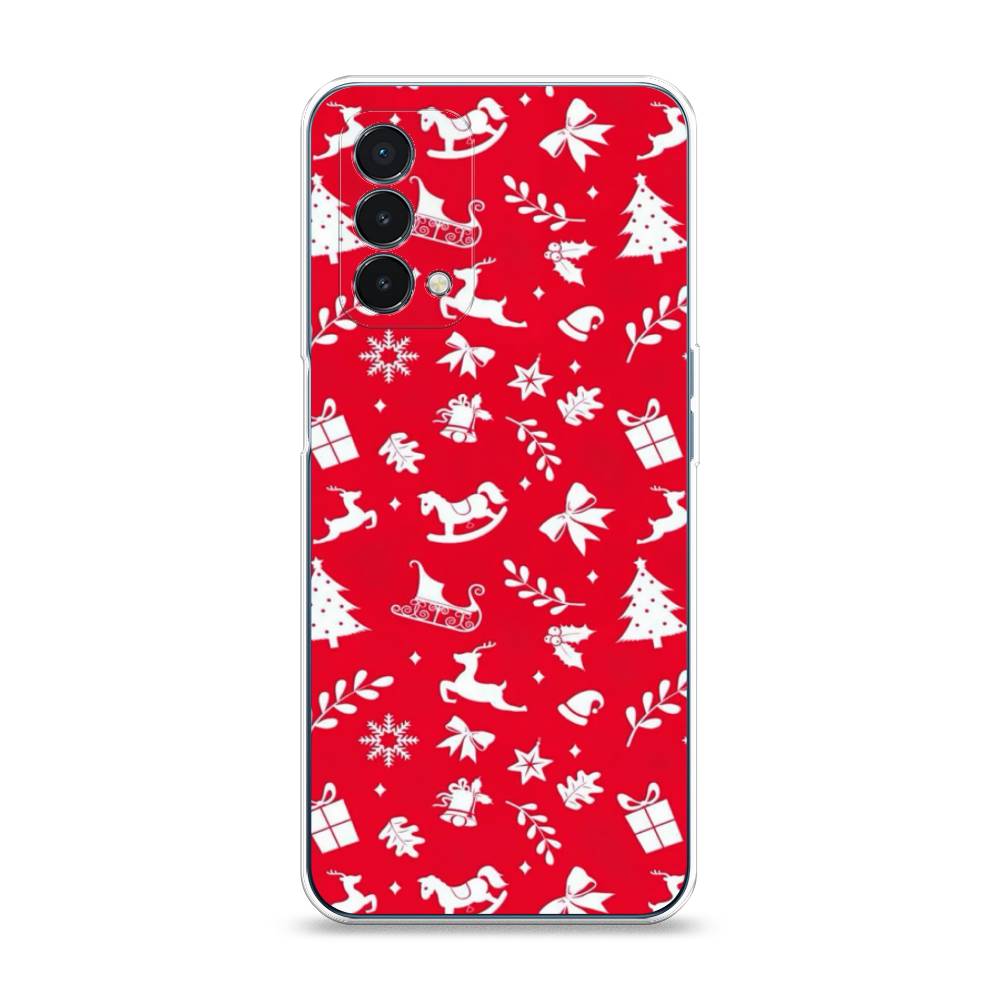 

Чехол на OnePlus Nord N200 5G "Красный новогодний фон", Красный;белый, 152250-5