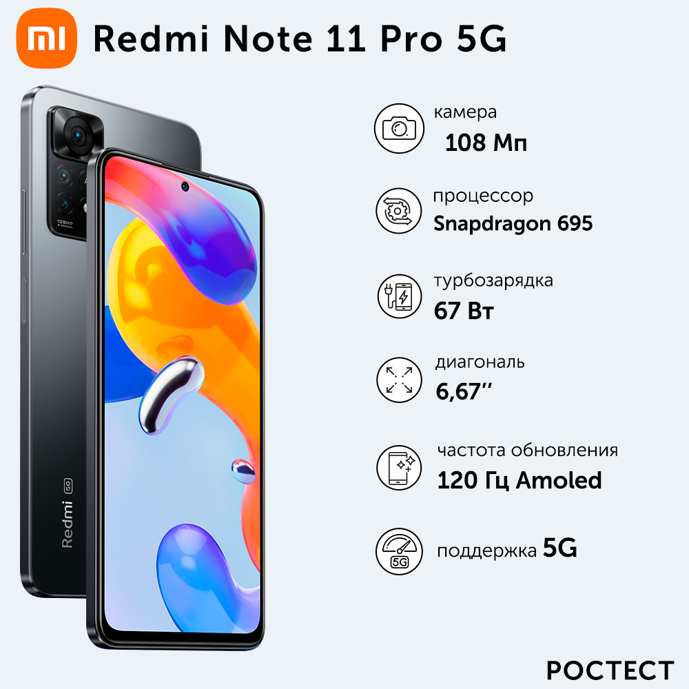 

Смартфон Xiaomi Redmi Note 11 Pro 5G 6/64GB Graphite Gray (38134), Redmi Note 11 Pro 5G