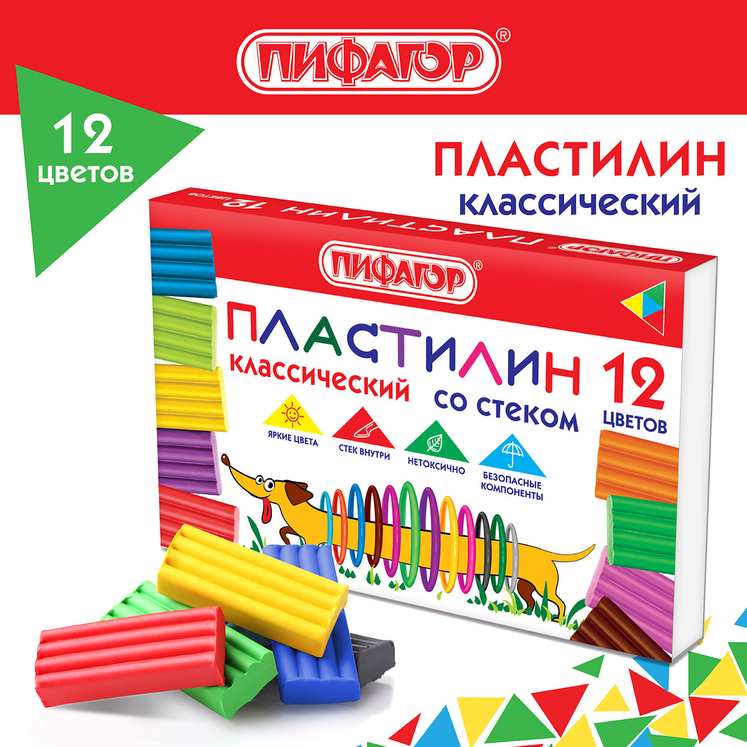 Пластилин классический Пифагор 106675 в наборе 12 цв 10 наборов 1093₽