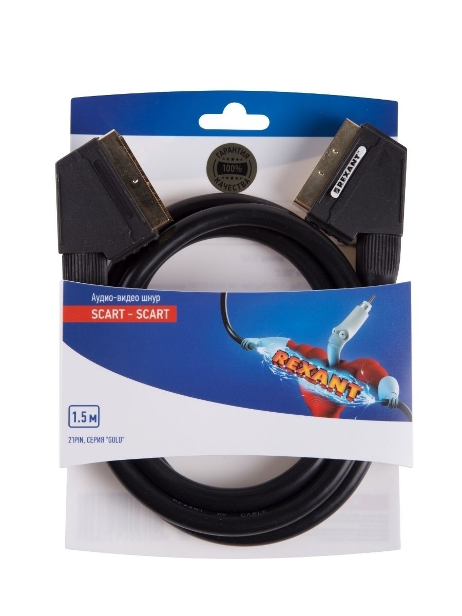 фото Кабель rexant scart gold 21 pin 1,5 м