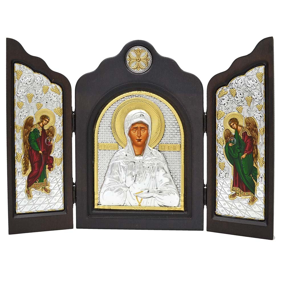 

Икона BYZ ART IKON Матроны Московской с Архангелами, Икона Матроны Московской с Архангелами. Складень в серебряном окладе.