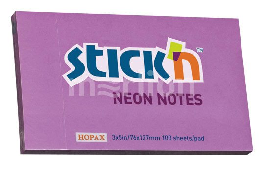 Блок клейкий Hopax 76х127 100л неоновый фиолетовый Stick'n