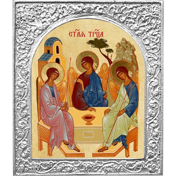 

Икона Благолепие Святая Троица 4,5 х 5,5 см, Святая Троица. Маленькая икона в серебряной раме. 4,5 х 5,5 см.
