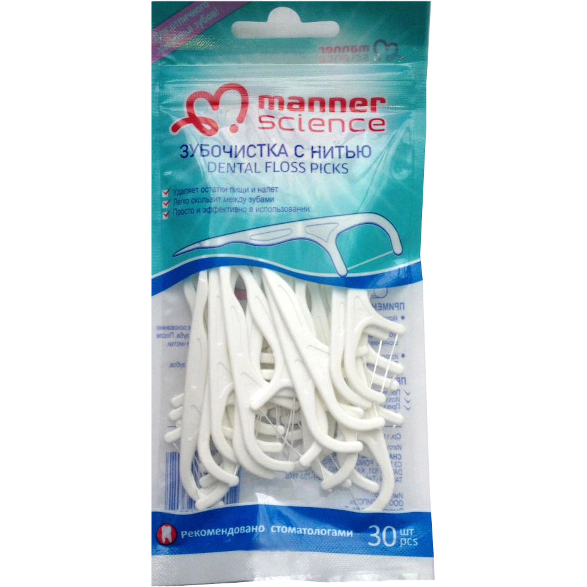 

Зубочистки с нитью Manner Science Dental Floss Picks 30 шт, Белый