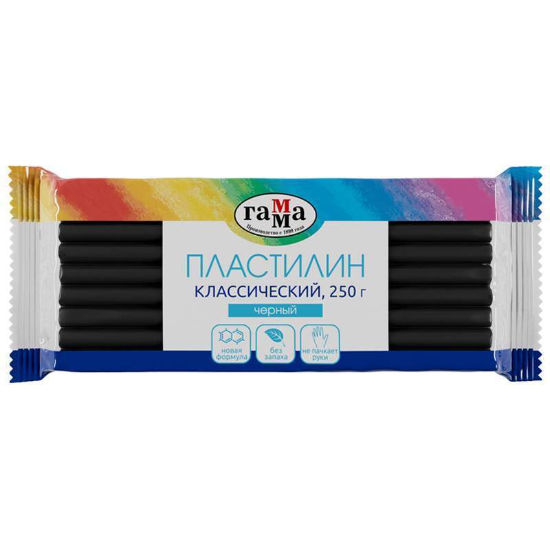 

Пластилин классический Гамма 274073, 250гр, черный, 10 шт, 274073