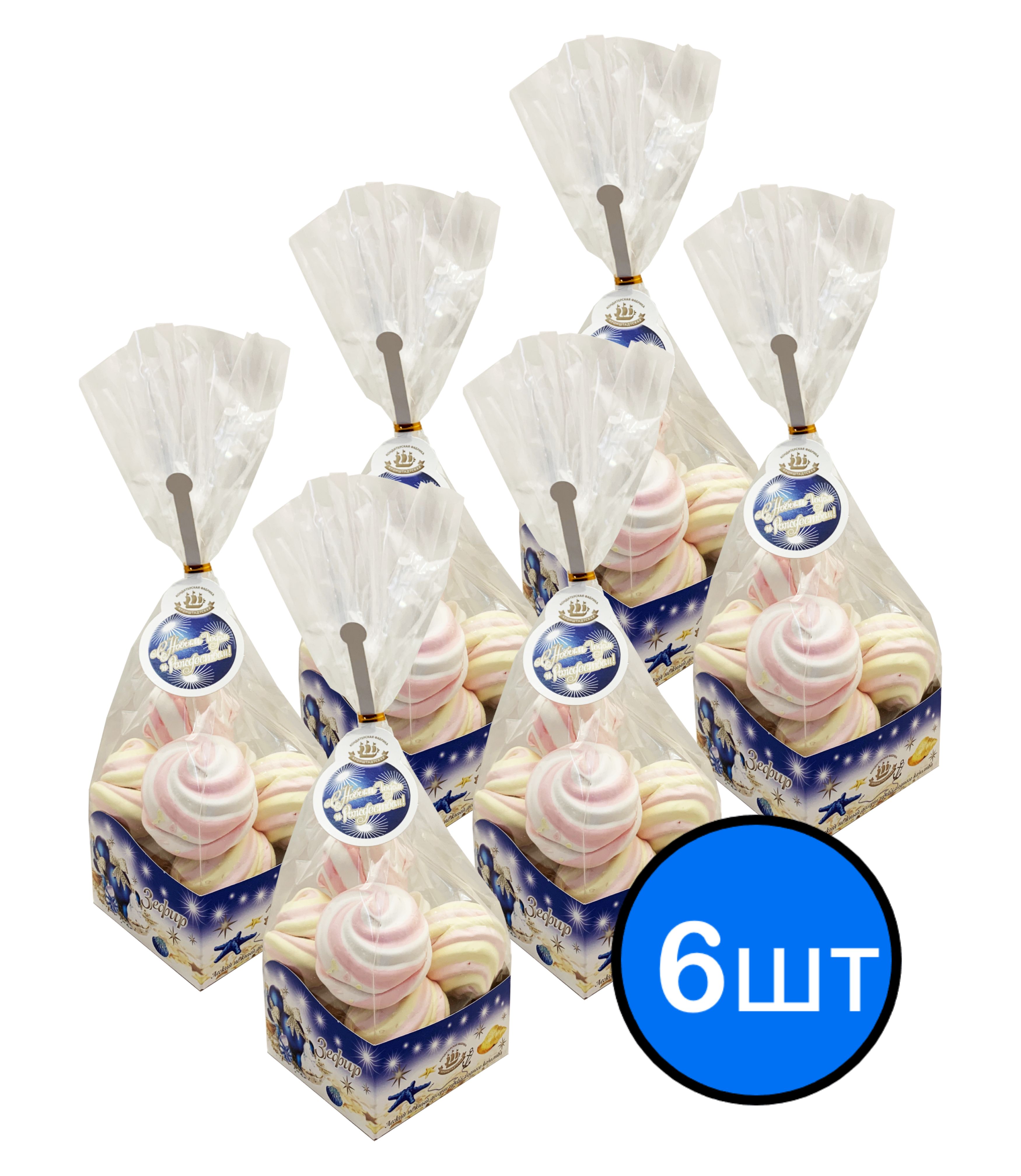

НОВОГОДНЯЯ УПАКОВКА! Зефир Ассорти "Зефиркино счастье" КФ КРОНШТАДТСКАЯ, 380г х 6шт