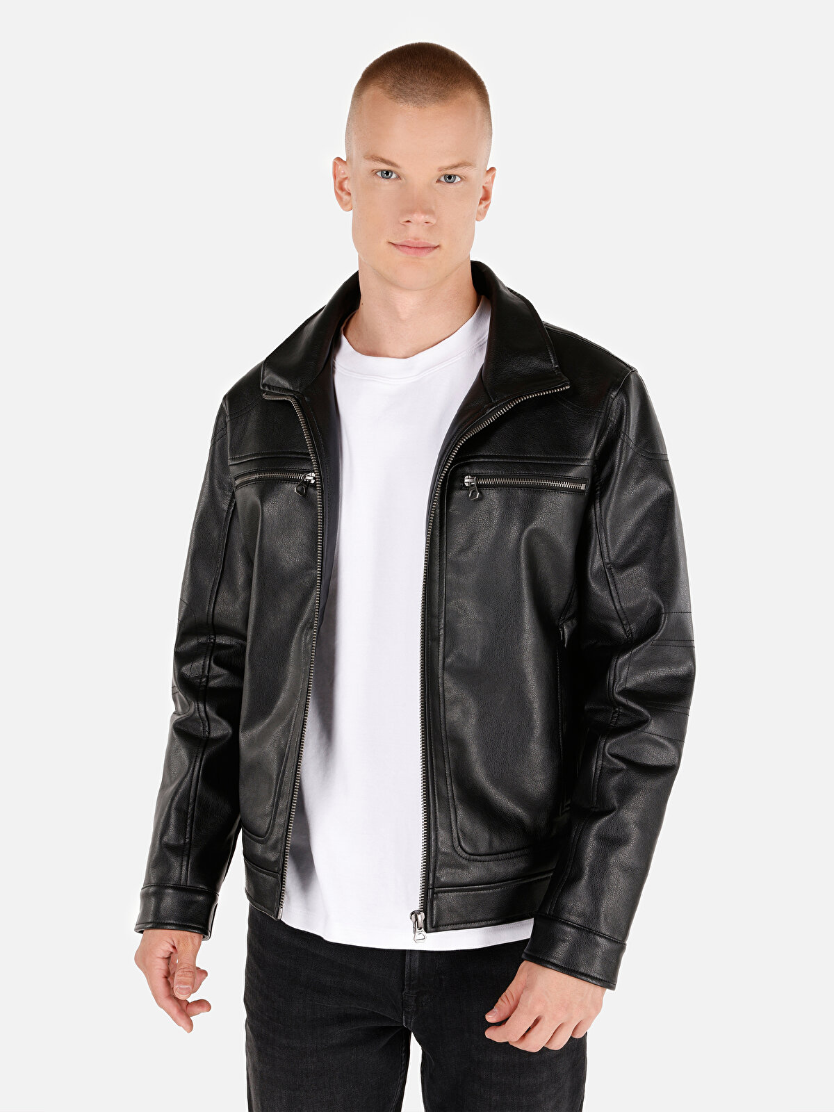 

Кожаная куртка мужская Colin's CL1071012 черная 2XL, Черный, CL1071012