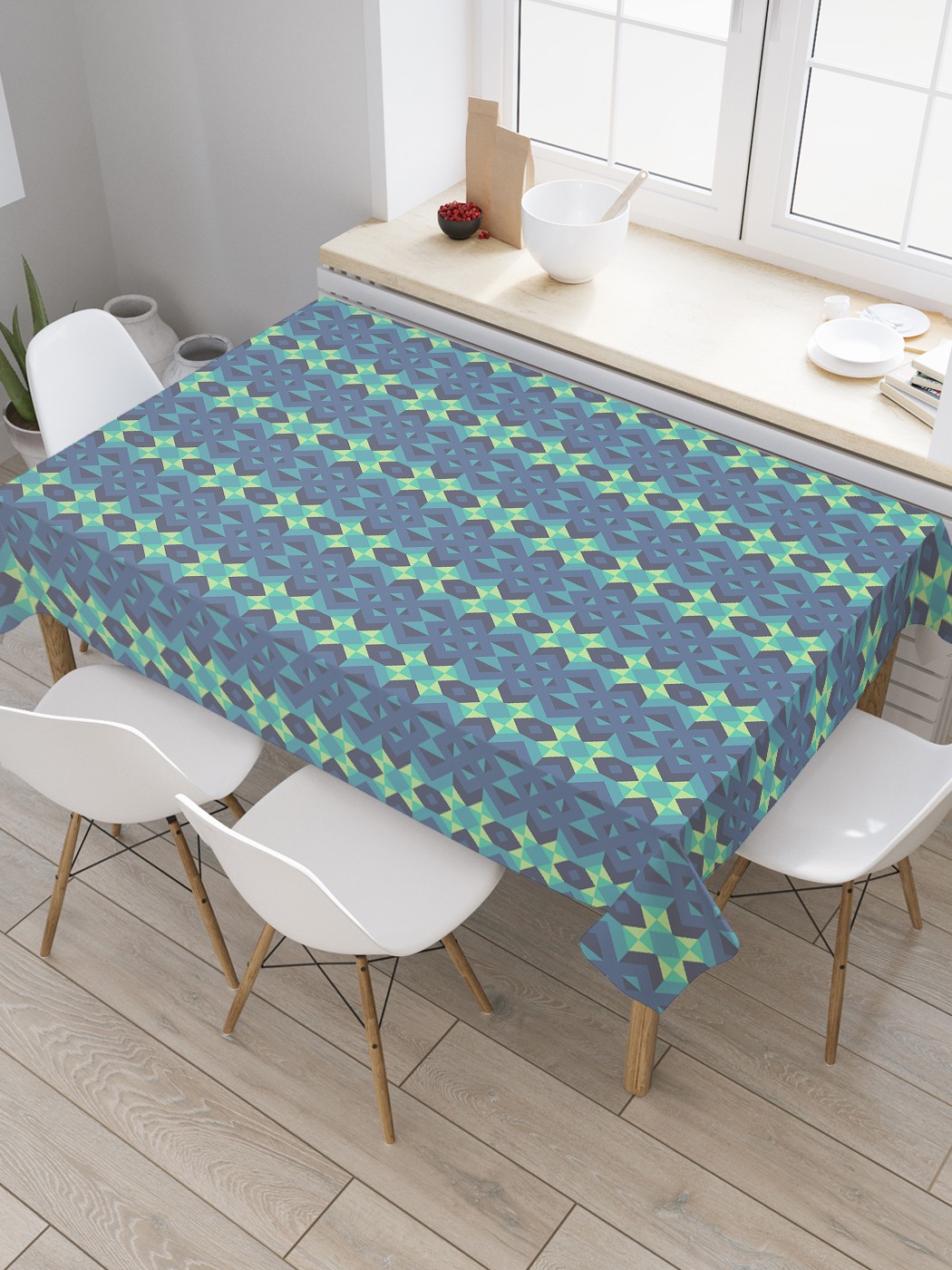 

Скатерть прямоугольная JoyArty "Переход орнамента" из сатена, 180x145 см, Белый, Переход орнамента