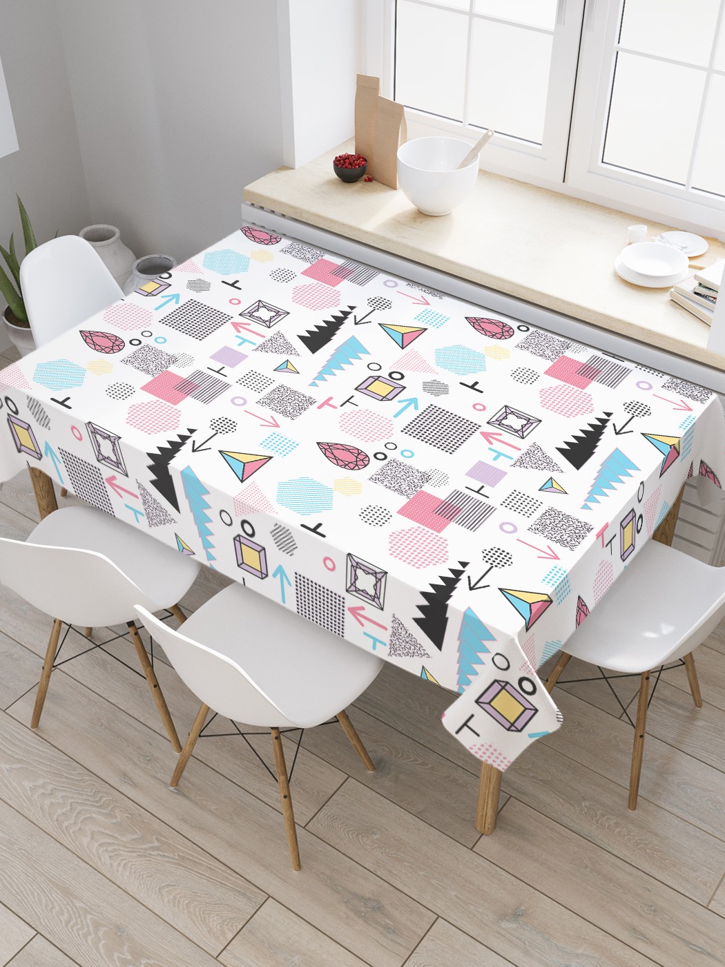 

Скатерть прямоугольная JoyArty "Геометрический хаос" из сатена, 180x145 см, Белый, Геометрический хаос