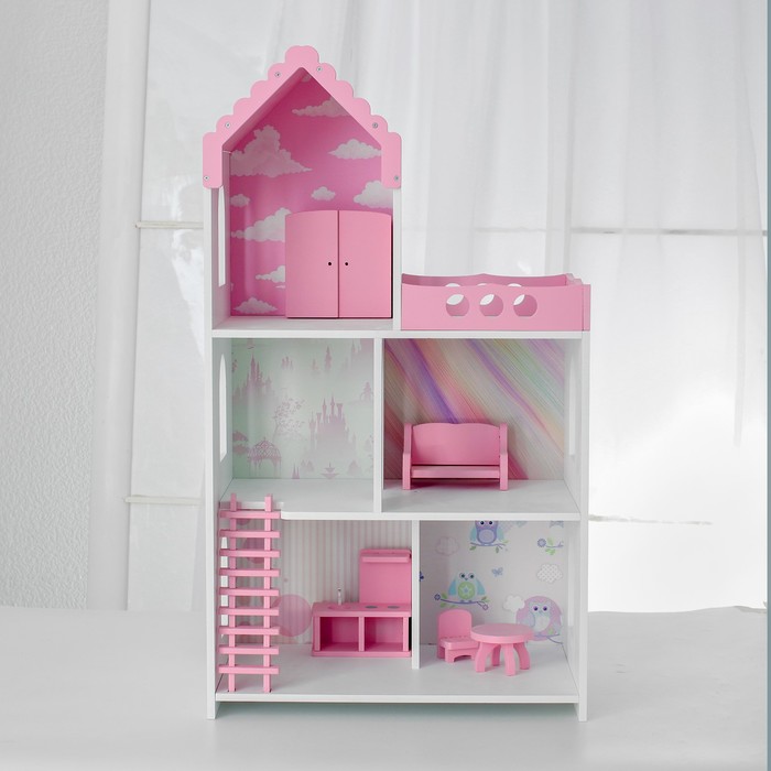 Кукольный дом «Бисквит» с обоями и набором мебели
