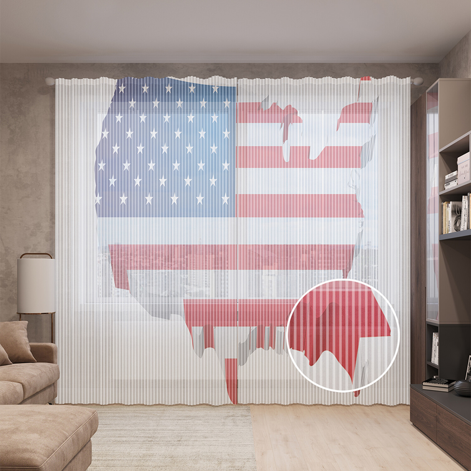 

Тюль вуаль на шторной ленте с принтом JoyArty "Карта США 3Д", 310х265 см, Карта США 3Д