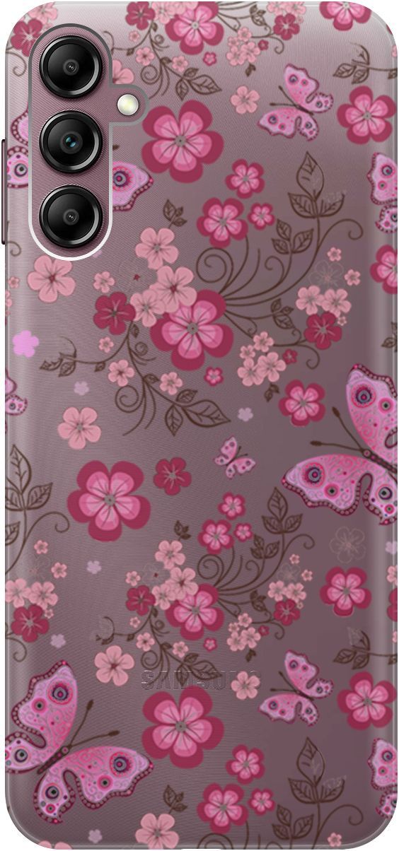 

Чехол на Samsung Galaxy A14 "Butterflies and Flowers" прозрачный, Прозрачный;розовый, 158807